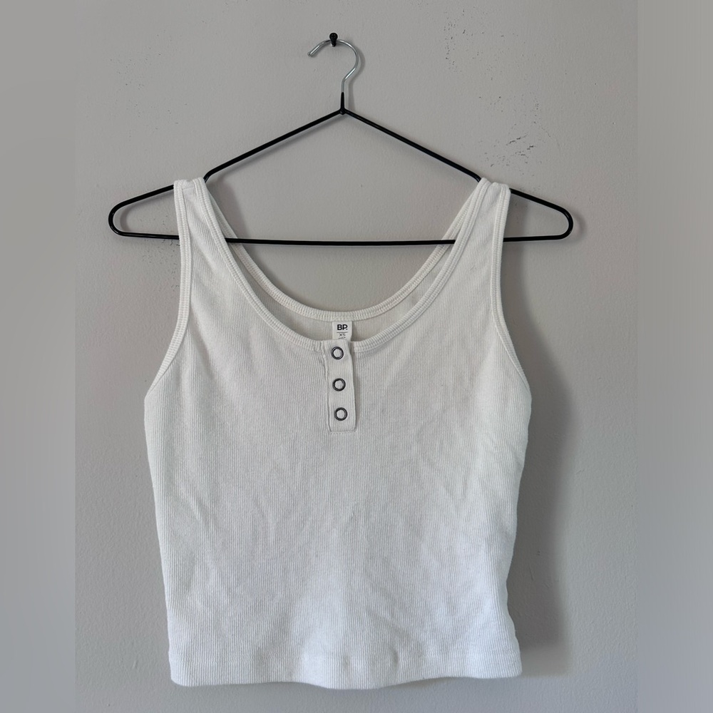 BP White Henley Crop Tank XS